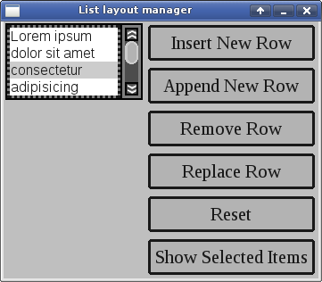 Selection lists, using the list layout manager.